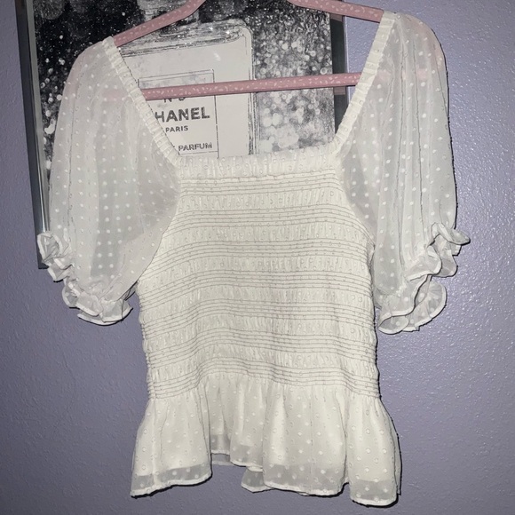 (SOLD) EXPRESS WHITE TOP WITH PUFF SLEEVES PRELOVED - Picture 3 of 5